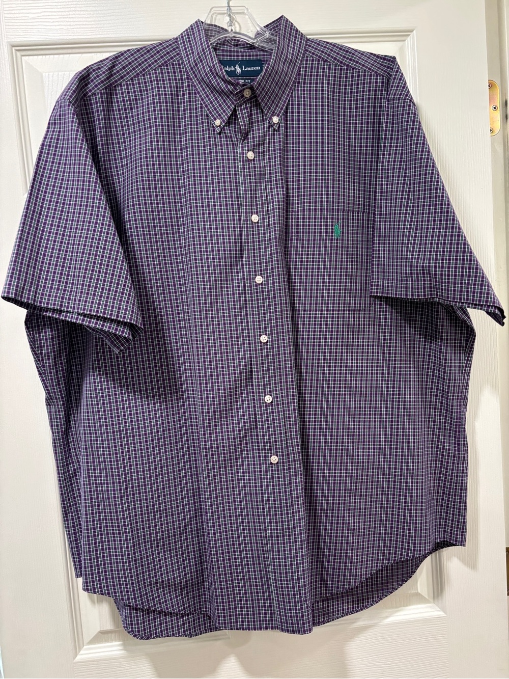 Ralph Lauren XXL Classic Fit Purple Plaid Short Sleeve Button Shirt